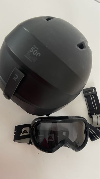 Kask i gogle - zestaw w b. dobrym stanie