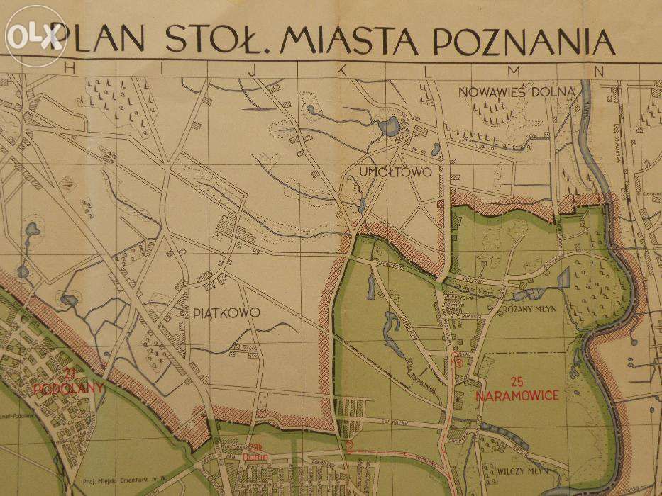 POTĘŻNY plan stołecznego miasta Poznania 1948 - 89 cm