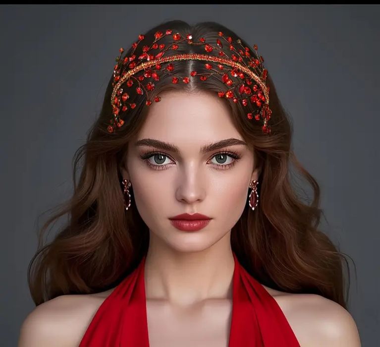 Сценічний Обруч діадема з блискучих червоних камінців