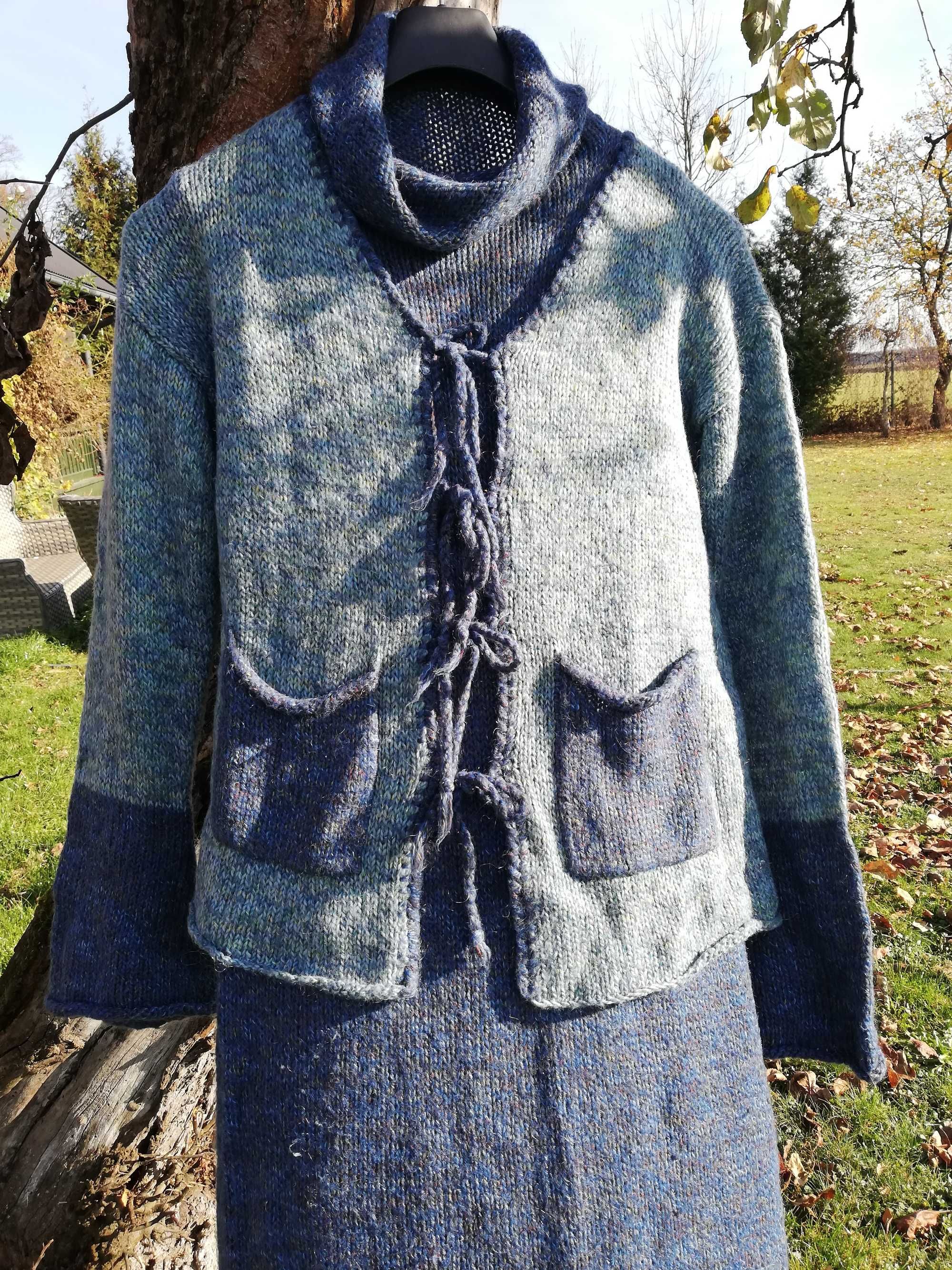 bliźniak sukienka niebieska wykonana ręcznie Kotas L/XL 40/42 wełna