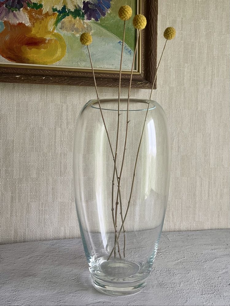 Mega duży 32 cm wysoki szklany wazon klosz na kwiaty grube szkło