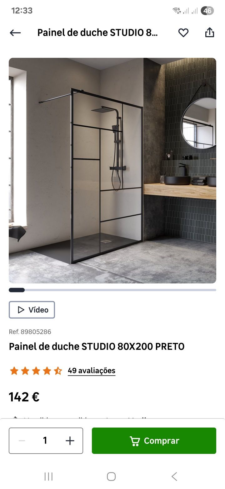Vidro painel de banho ou duche sensea 80cm.