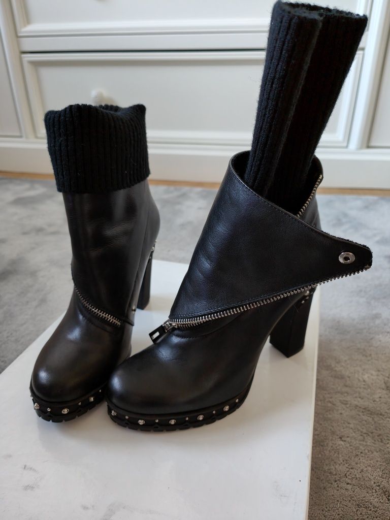 Buty botki czarne skórzane róż.38 Scaviola