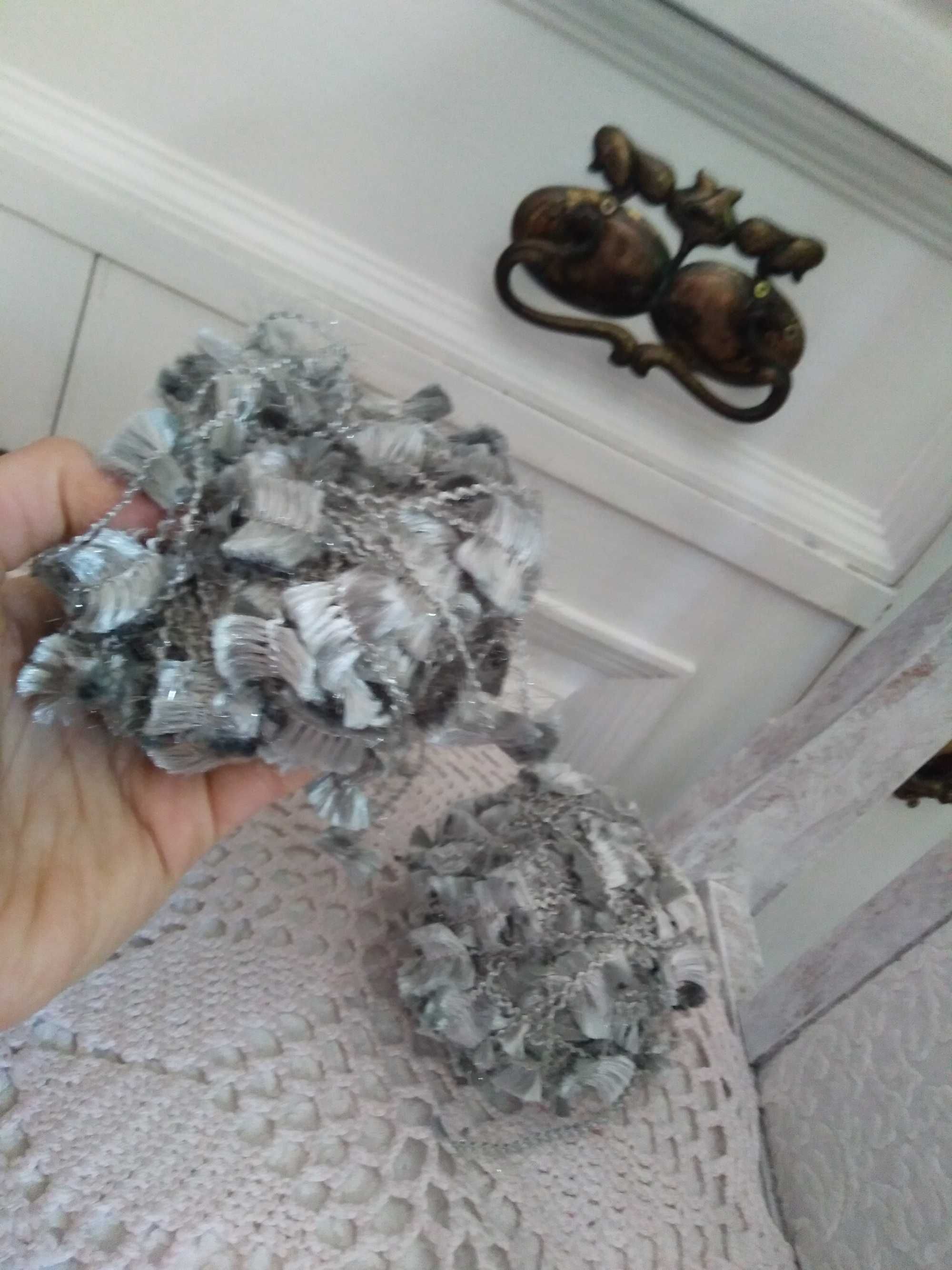 Włóczka nić do robienia na drutach motki srebrna handmade metalizowana
