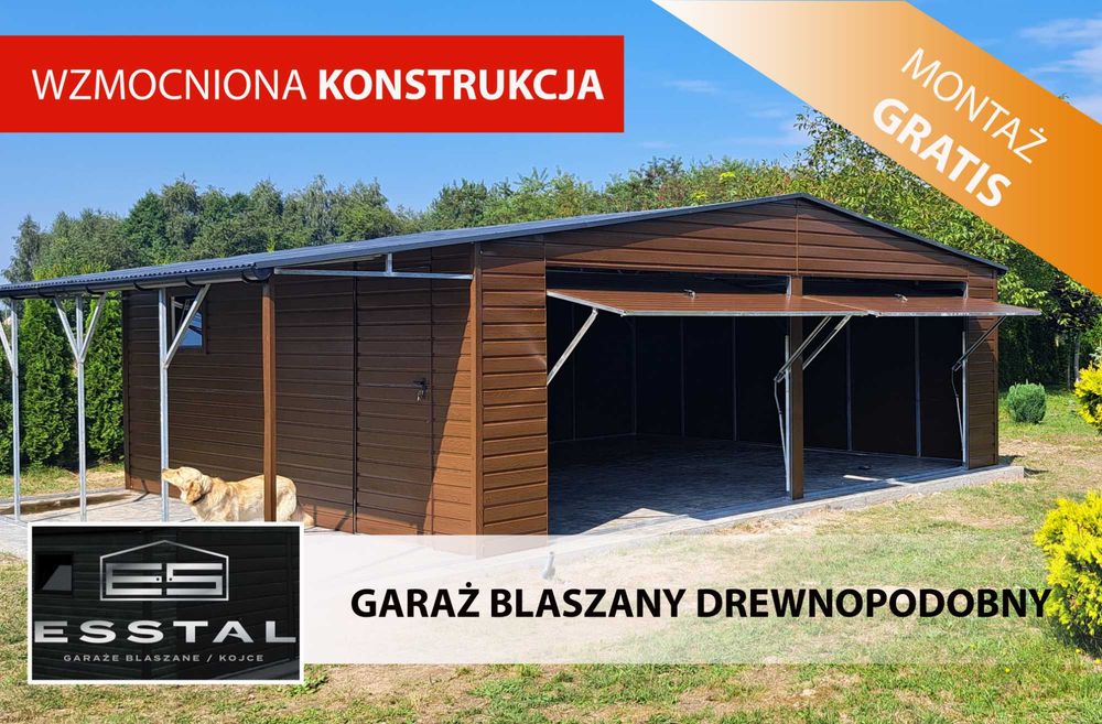 Garaż Blaszany + ZADASZENIE - Dwa Wjazdy - Drewnopodobny - ESSTAL*