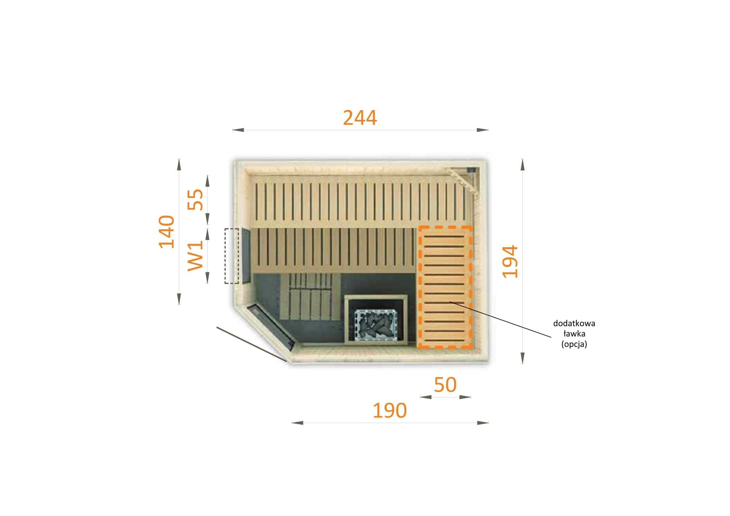 Sauna Narożna Family 2520E W0 - 6 osobowa Polskie Sauny