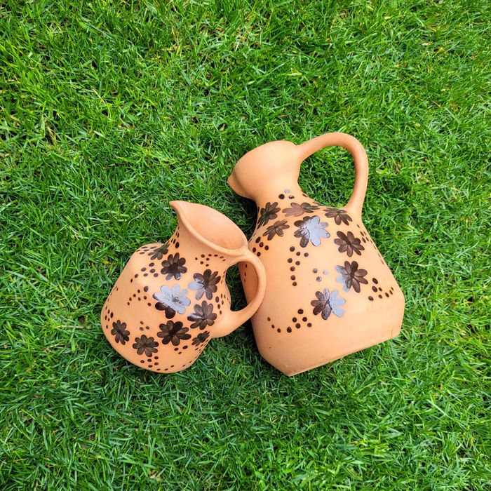Komplet 2 szt. gliniane wazony dzbanki hand made vintage PRL