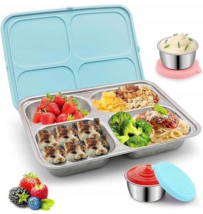 Pudełko Śniadaniowe LUNCHBOX METALOWY z Przegrodami, Poj. Na Sos 580ML