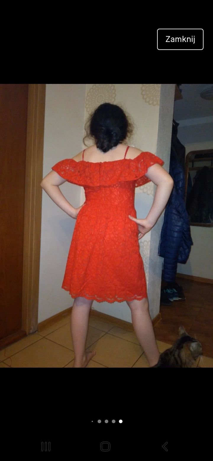 Czerwona koronkowa sukienka rozm. 36 H&M