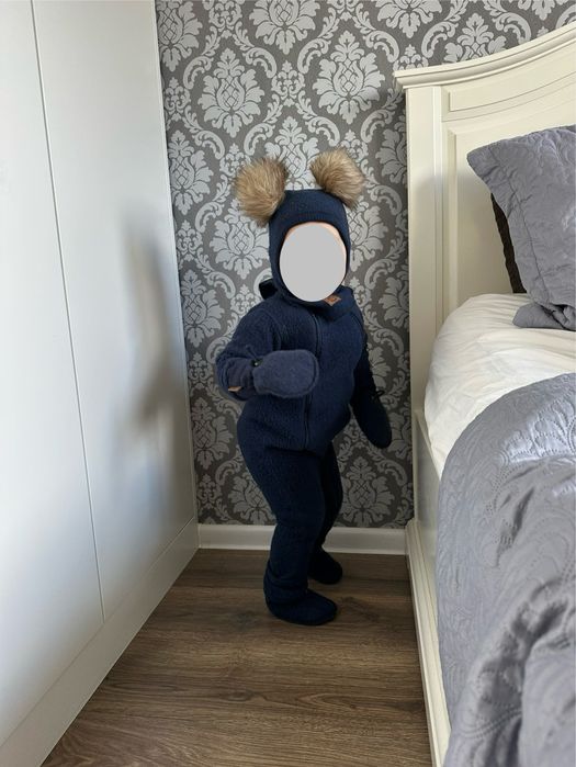 Kombinezon merino rękawiczki kominiarka buciki zestaw zimowy 80 cm