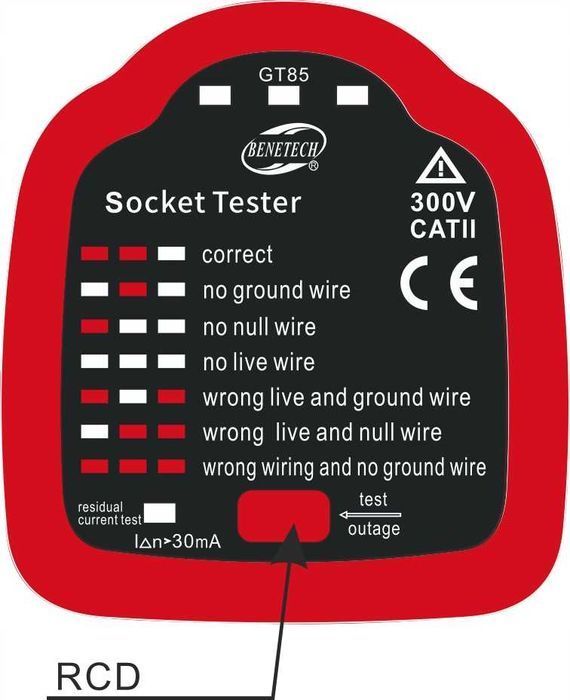 Tester Gniazd Sieciowych 230V Detektor Funkcja RCD