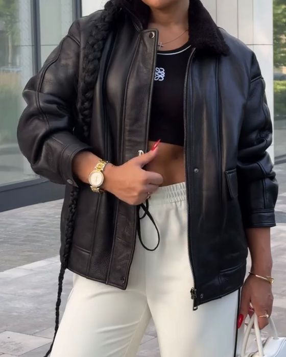 Натуральна дублянка з хутра кьорлі