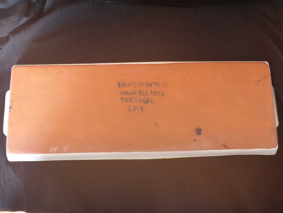 Travessa com asas barro vitrificado pintado á mão tons verdes VINTAGE