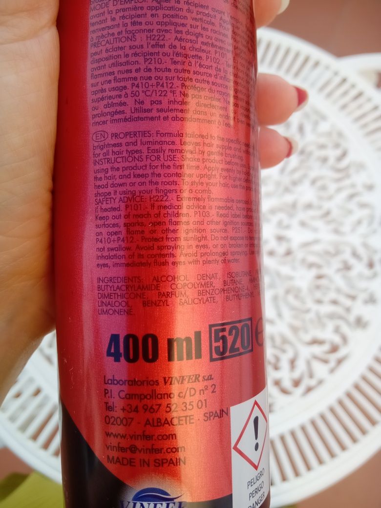 Laca spray fixação protetora para cabelos pintados, filtro UV, Elvira