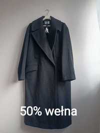Szary długi wełniany płaszcz Primark 36 S nowy z metką