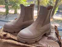 Жіночі шкіряні чоботи (Chelsea boots), бежеві, розмір 36