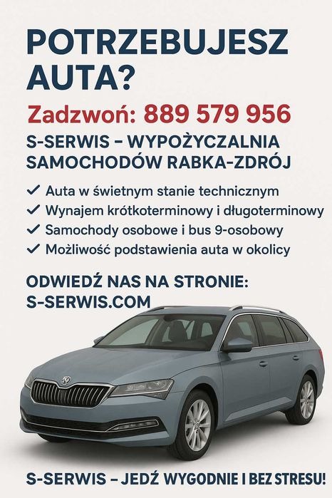 Wypożyczalnia samochodów Rabka-Zdrój bus 9 osobowy i samochody osobowe