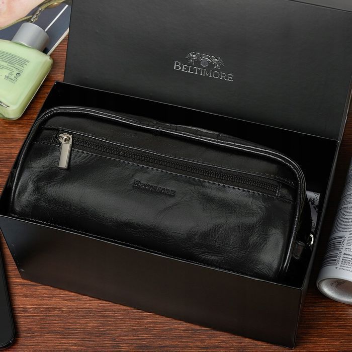 Beltimore kosmetyczka męska Skórzana saszetka duża czarna ze skóry nat