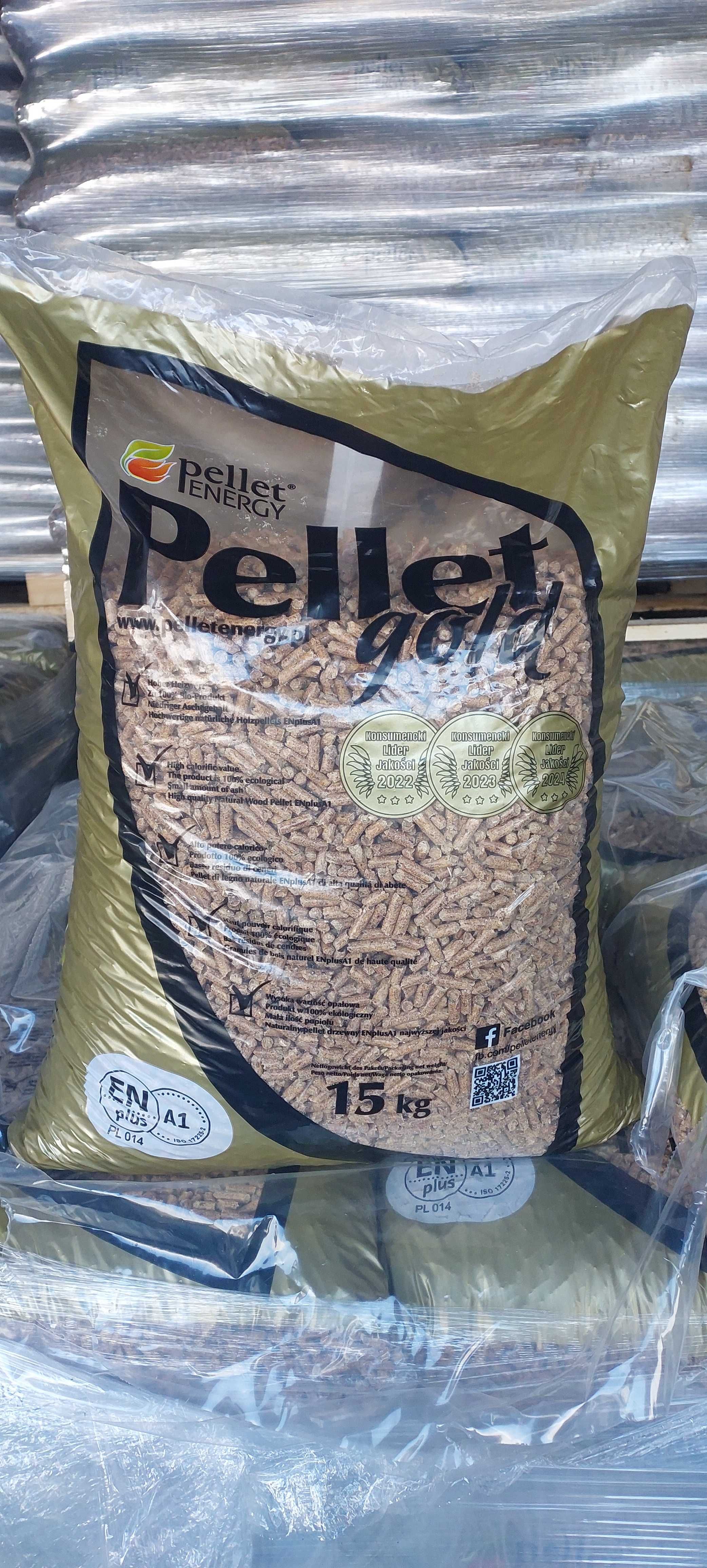 Pellet GOLD Energy certyfikowany ENplusA1 worki 15 kg - 5,0 kWh