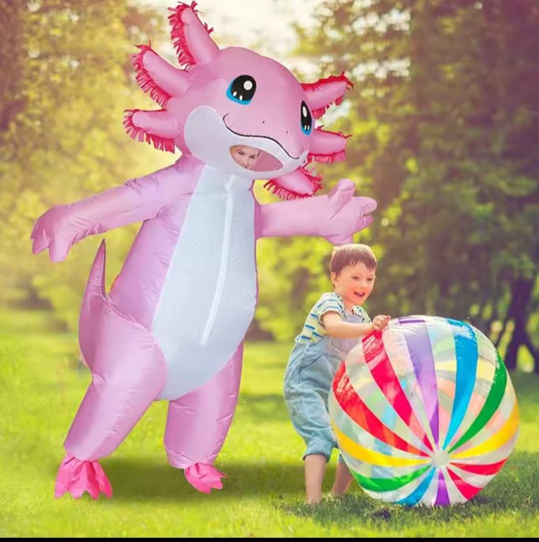 Dmuchany strój Axolotl Minecraft - różowa salamandra rozm. do 158cm
