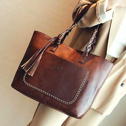 Torebka skórzana duża damska brązowa shopperka nowa z metką