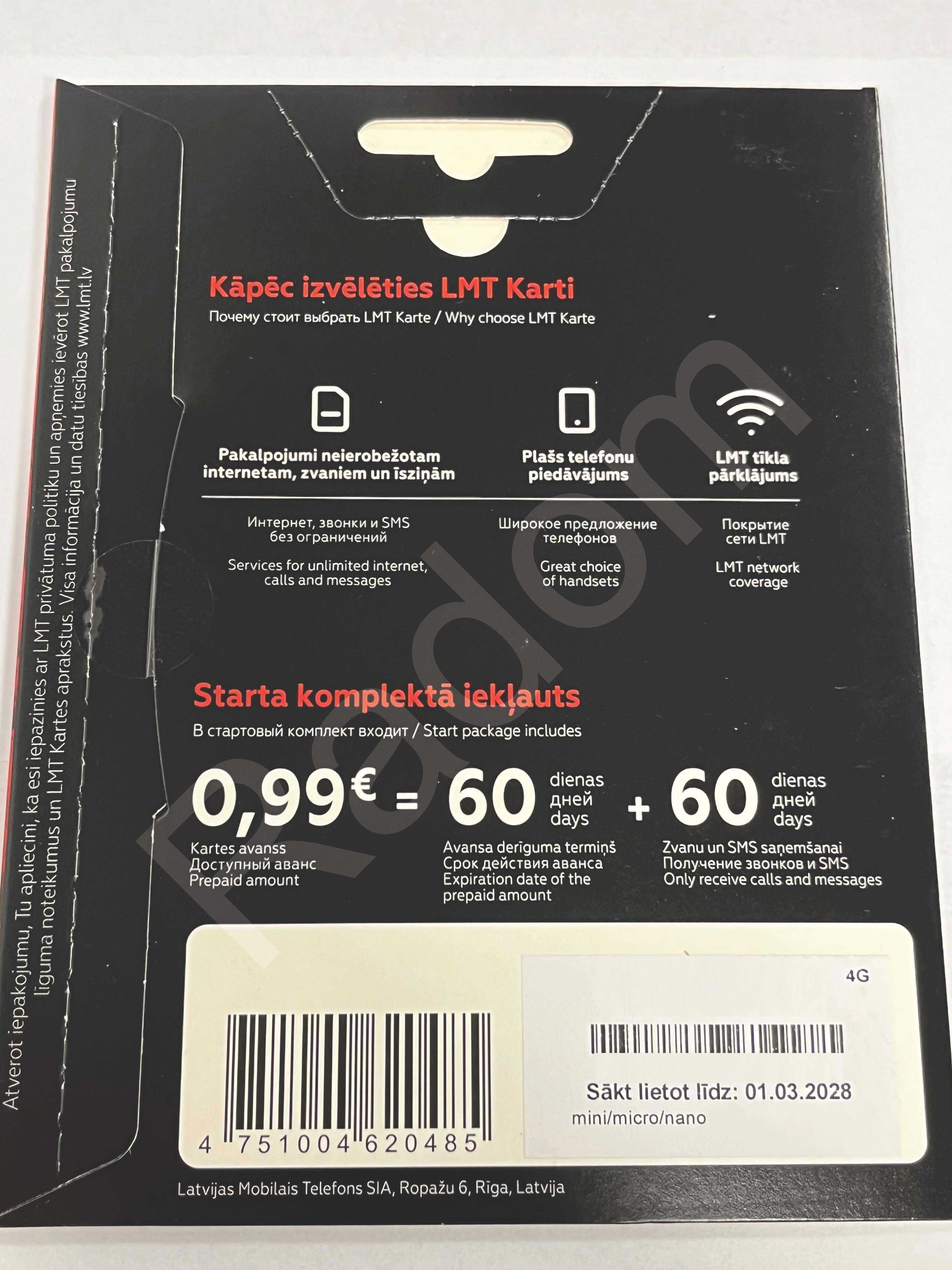 Łotwa sim karta LMT startery łotewskie 0.99€ saldo anonimowa
