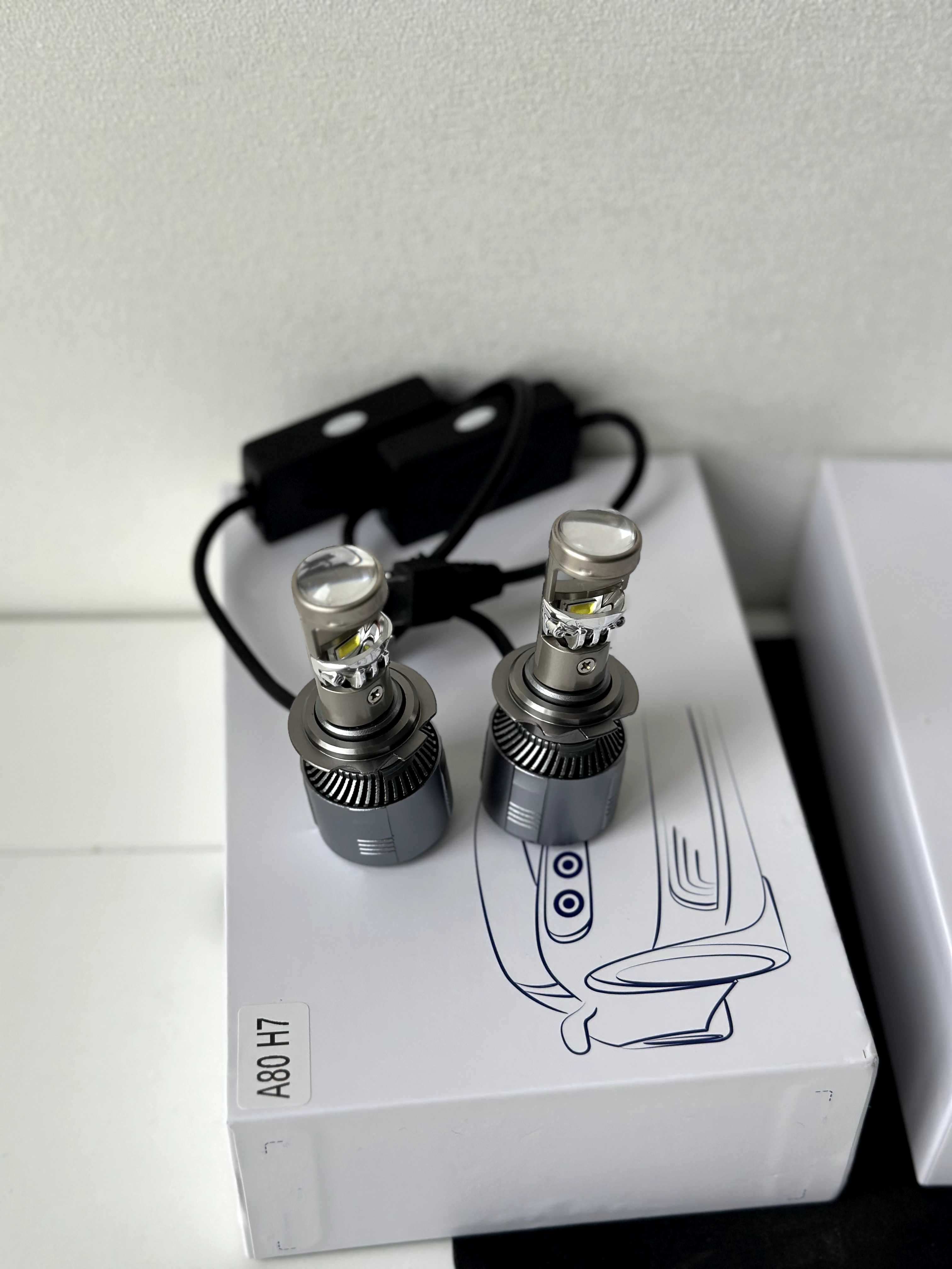 Автомобільні LED-лампи A80 H7 12 -24 вольта з лінзою, Bi LED лінзи н7