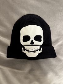 H&M czapka czarna ciepła z czaszką 110/128
