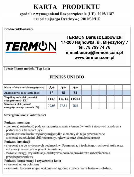Kocioł UNI BIO Pellet 18kW 5klasa Dofinansowanie