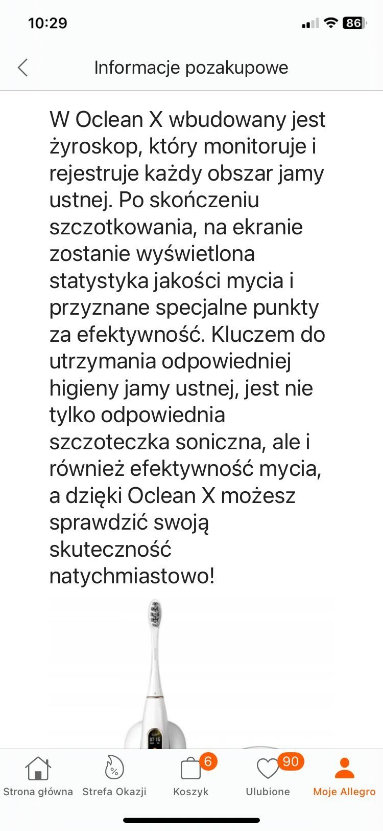 Szczoteczka Soniczna Oclean X z LCD, gwarancja