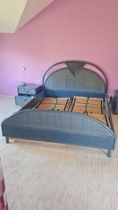 Meble do sypiani - Łóżko podwójne regulowanym stelażem  niebieskie, sz