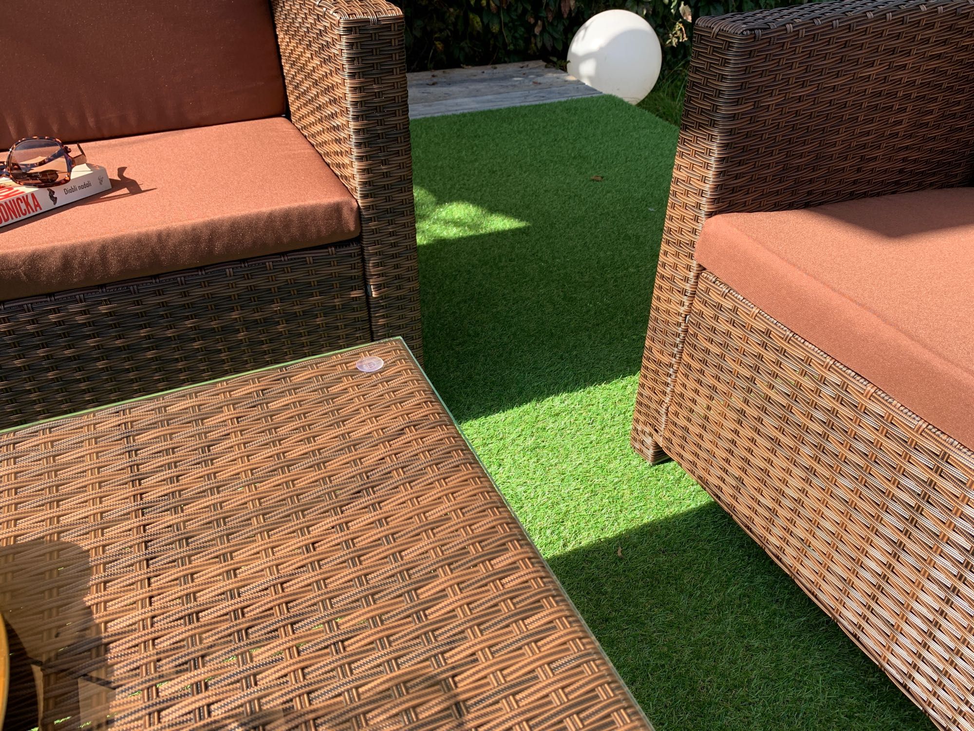 (G) Nicea XXL zestaw technorattan brąz sofa 4xfotel ława