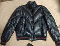 Кожаная мужская куртка пуховик, 60 размер. Суперовая