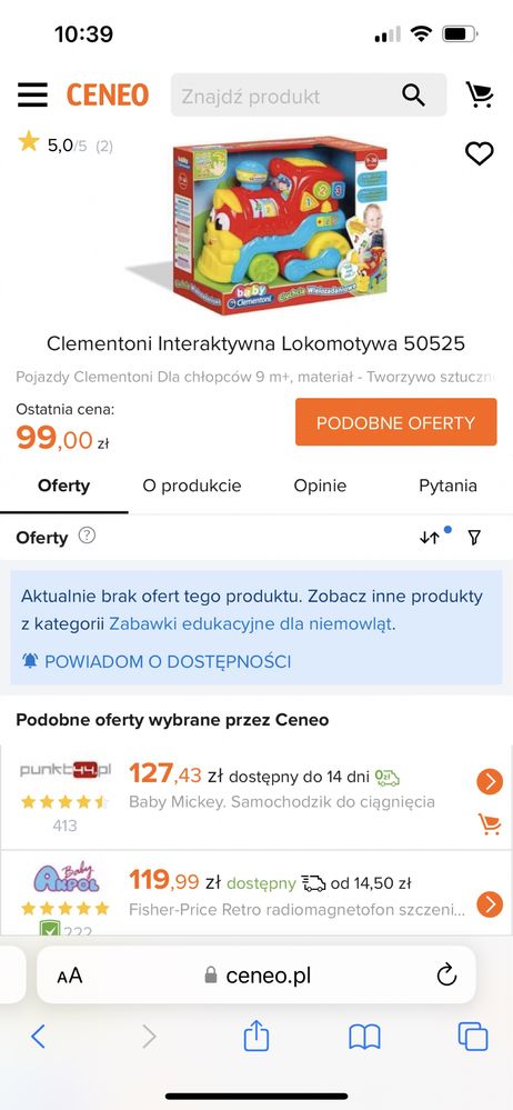 Interaktywna ciuchcia Clementoni stan idealny lokomotywa pełna muzyki