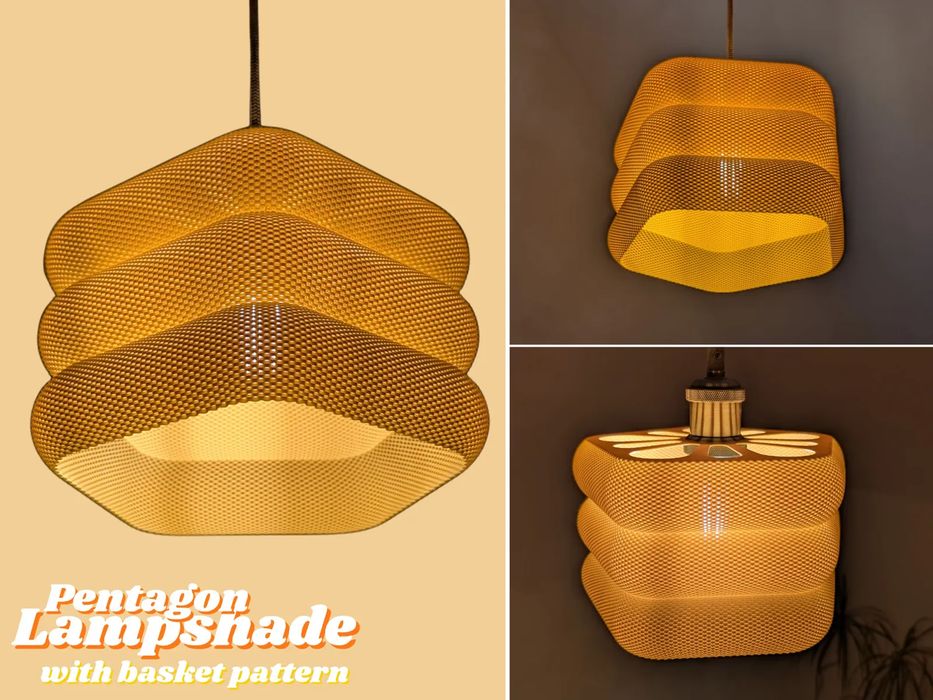 Abajur Pentagonal com Padrão Cesta Moderno