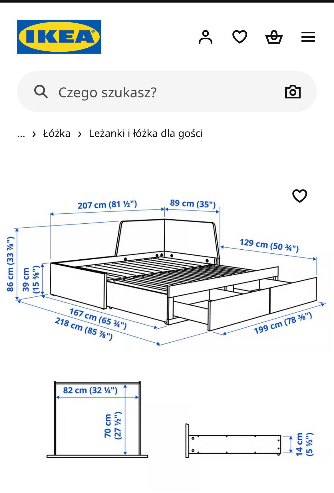 Łóżko drewniane rozsuwane z szufladami i zagłówkiem FLEKKE IKEA