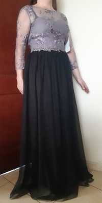Suknia długa czarna z haftem r.36"Little&Mistress "nowa