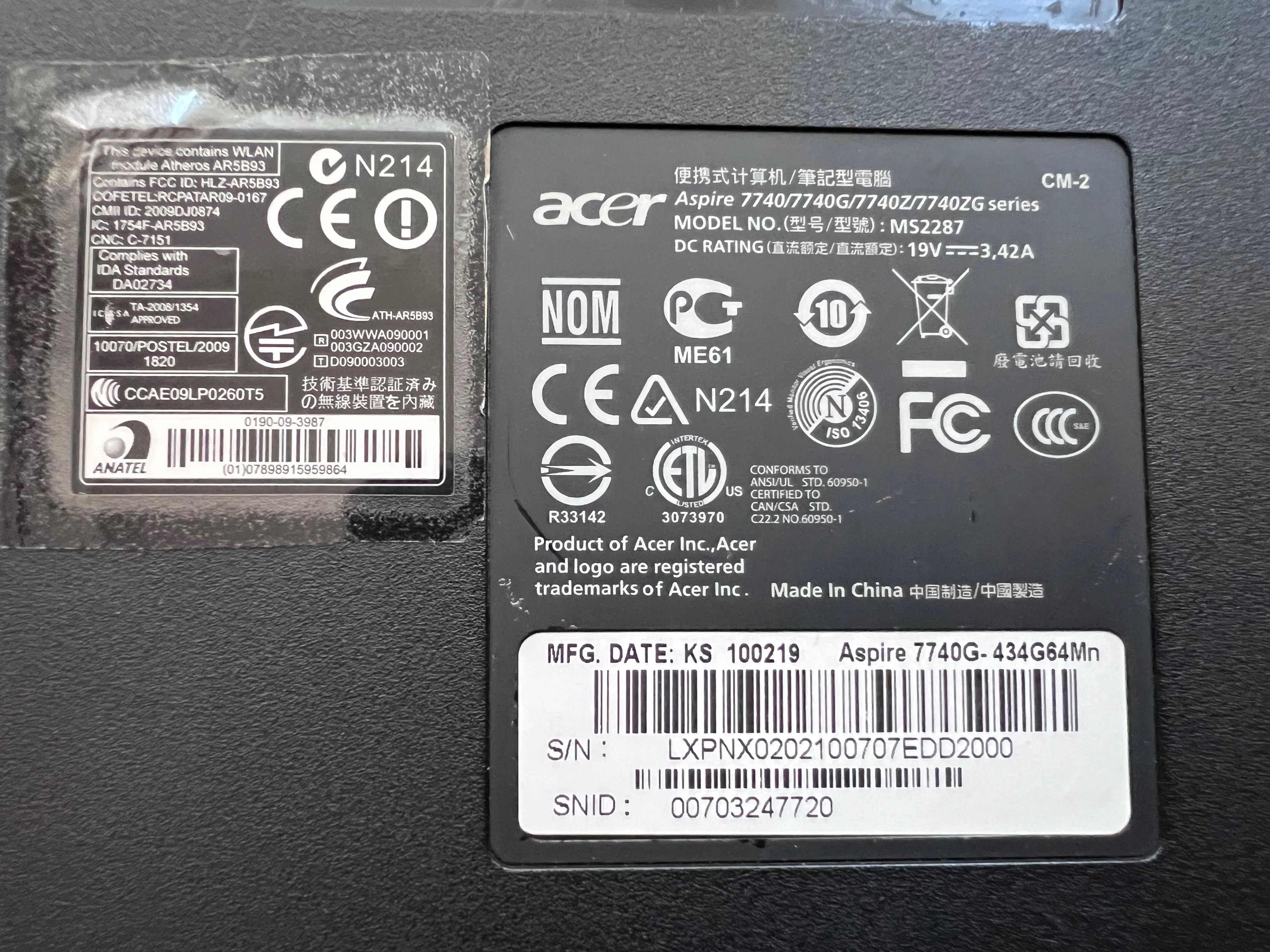 Laptop Acer Aspire 7740G + dodatkowa obudowa