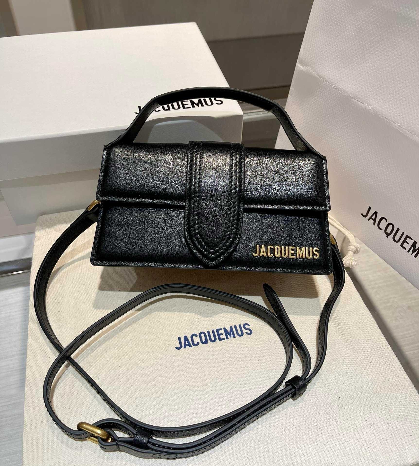 Женская черная кожаная сумка Jacquemus Bambino жакмюс