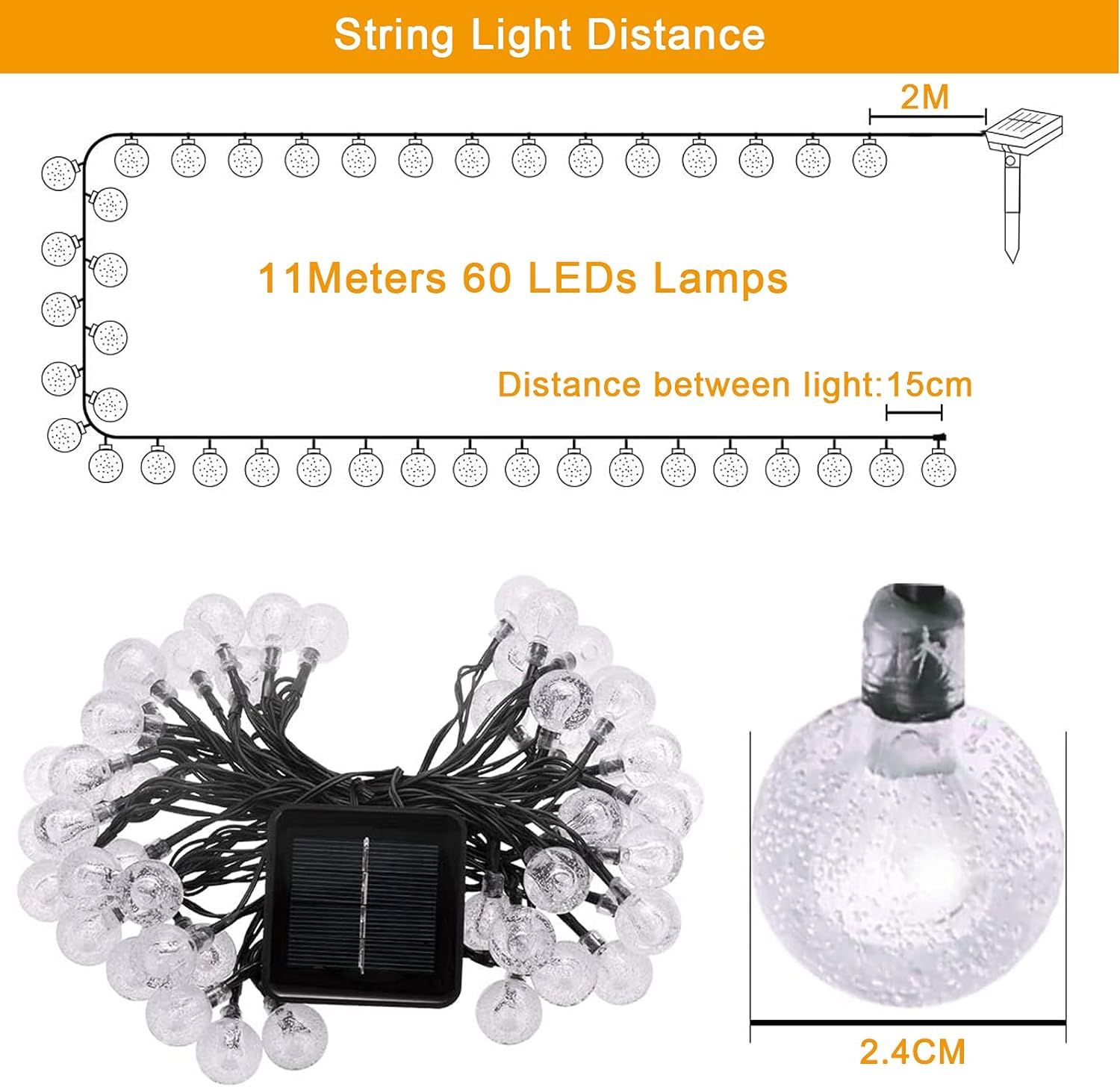 Łańcuch Świetlny LED Solarne Kolorowe Kryształy 11M 8 tybów świecenia