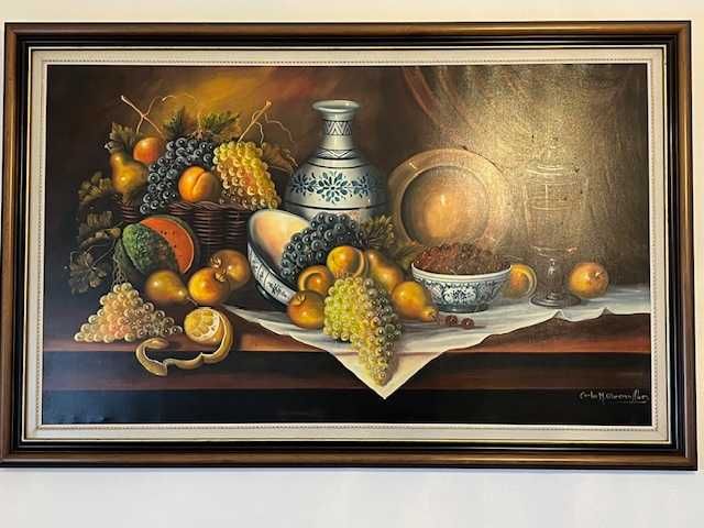 Quadro grande Natureza Morta a oleo de Carlos M. Oliveira Alves