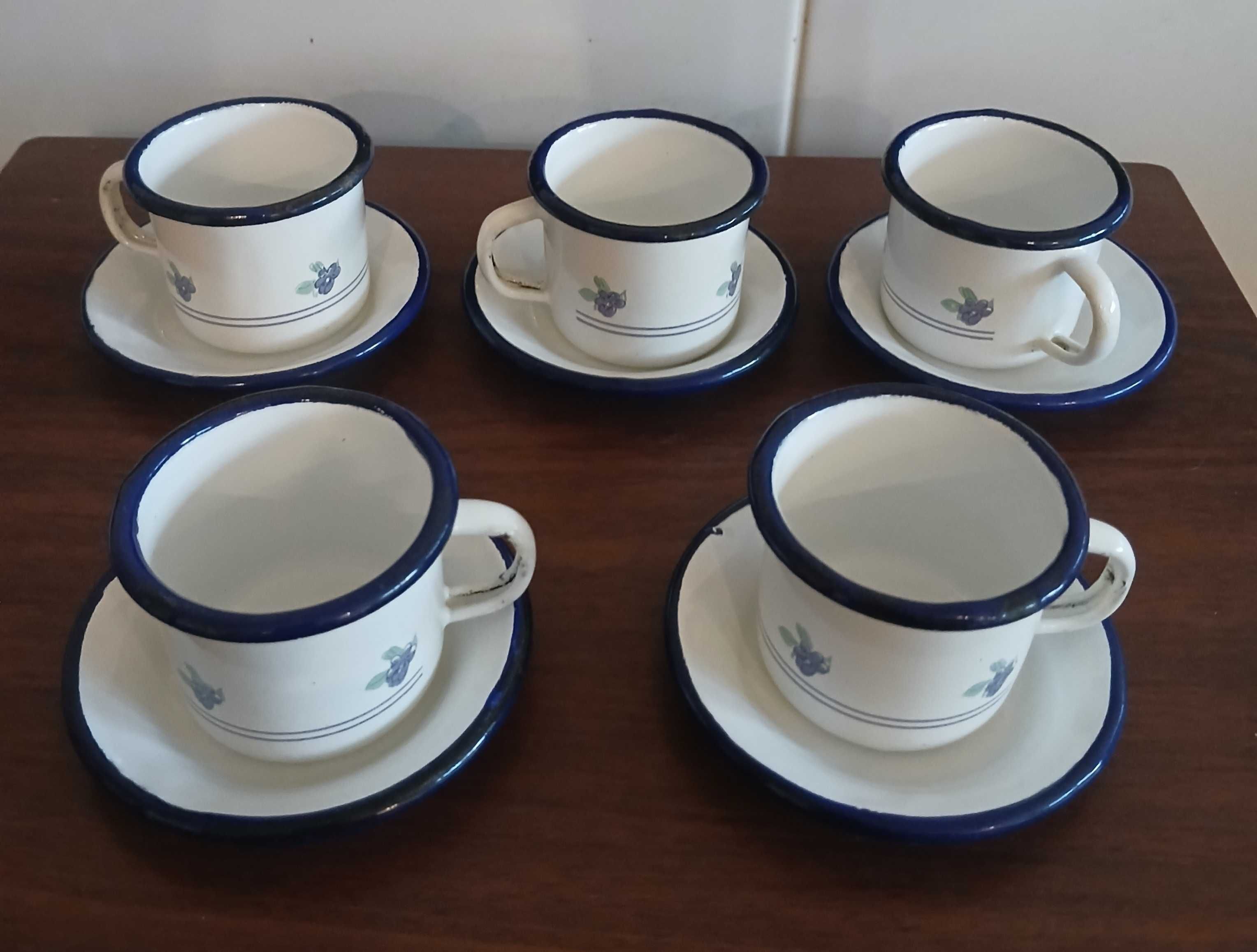5 Chávenas Antigas Pequenas de Café Esmaltadas