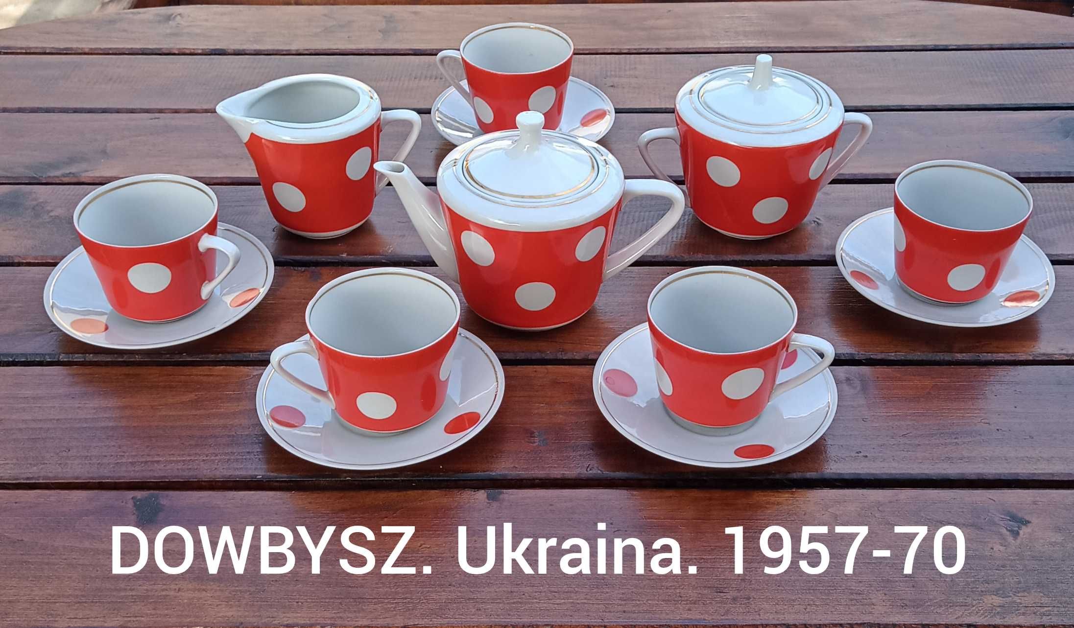 Stara Radziecka porcelana ZSRR 1957-70. Serwis do herbaty w groszek.