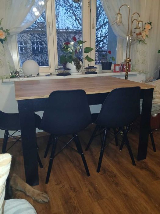 NOWY Stół Prostokątny + 4 Krzesła TOLV Nowoczesny Styl Craft/Czarny
