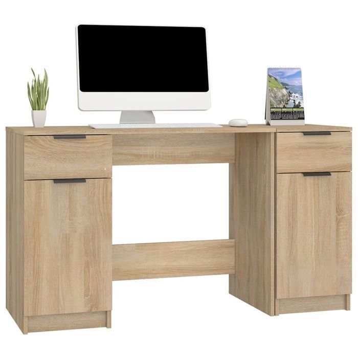 Vidaxl Biurko Z Szafką Boczną, Dąb Sonoma, Materiał Drewnopochodny