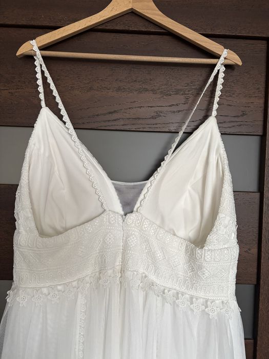 Suknia ślubna boho, tiul, ramiączka, złamana biel (ivory)