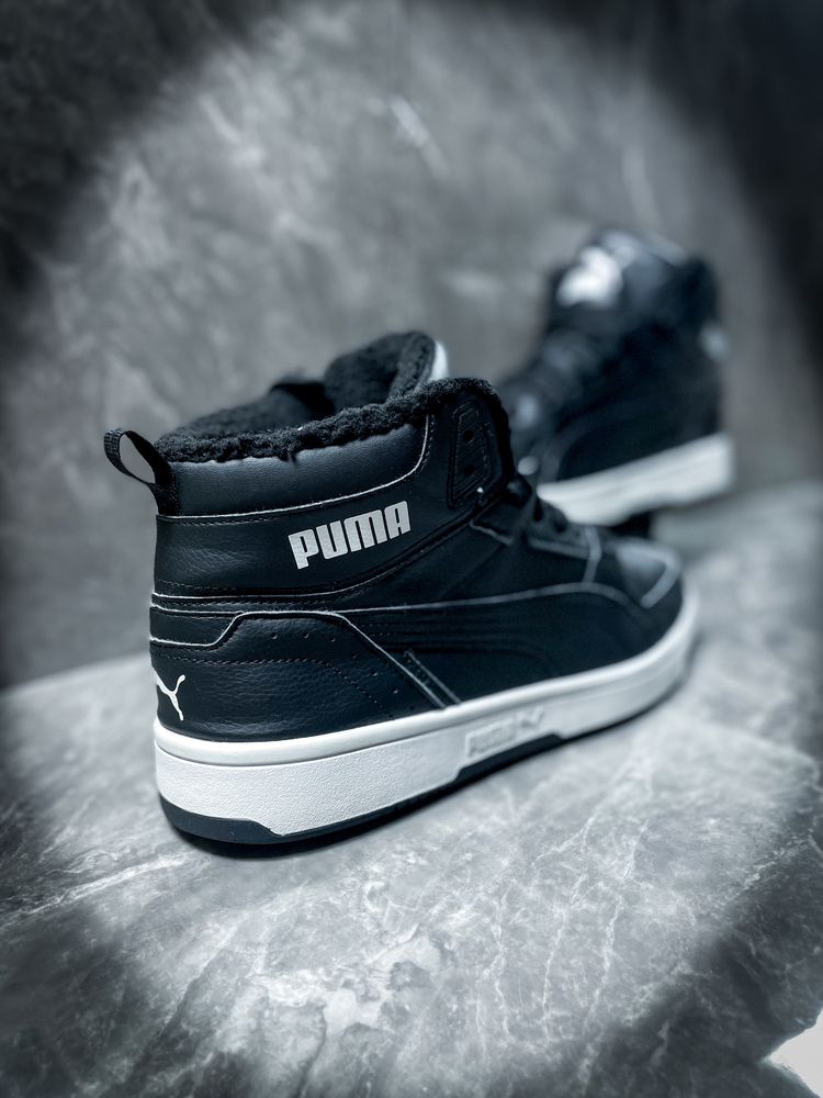 Czarne Męskie Zimowe Botki Sznurowane «Puma» Skórzane Buty / 43