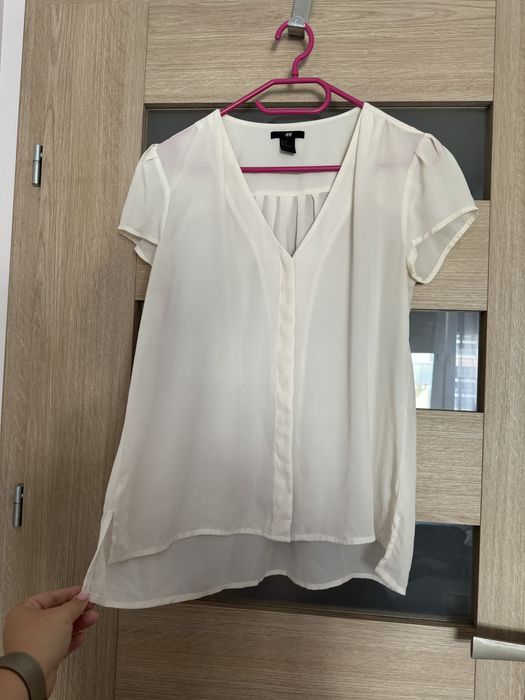Kremowa/ Beżowa Bluzka zwiewna koszula krótki rękaw oversize H&M 38/M
