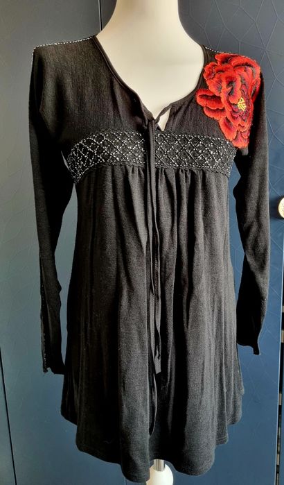 Sweter tunika róża czarny damski