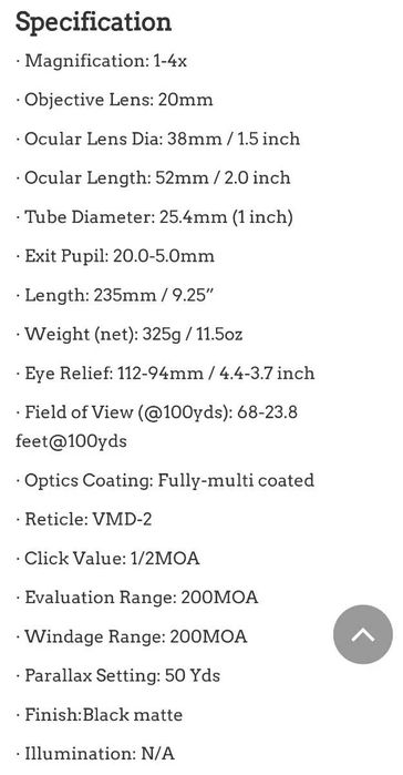 Mira Victoptics LPVO 1-4X20 *NOVO*